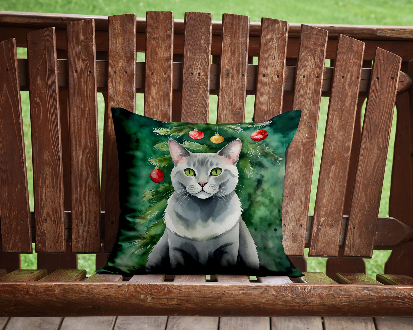 Korat Cat By the Christmas Tree Throw Pillow