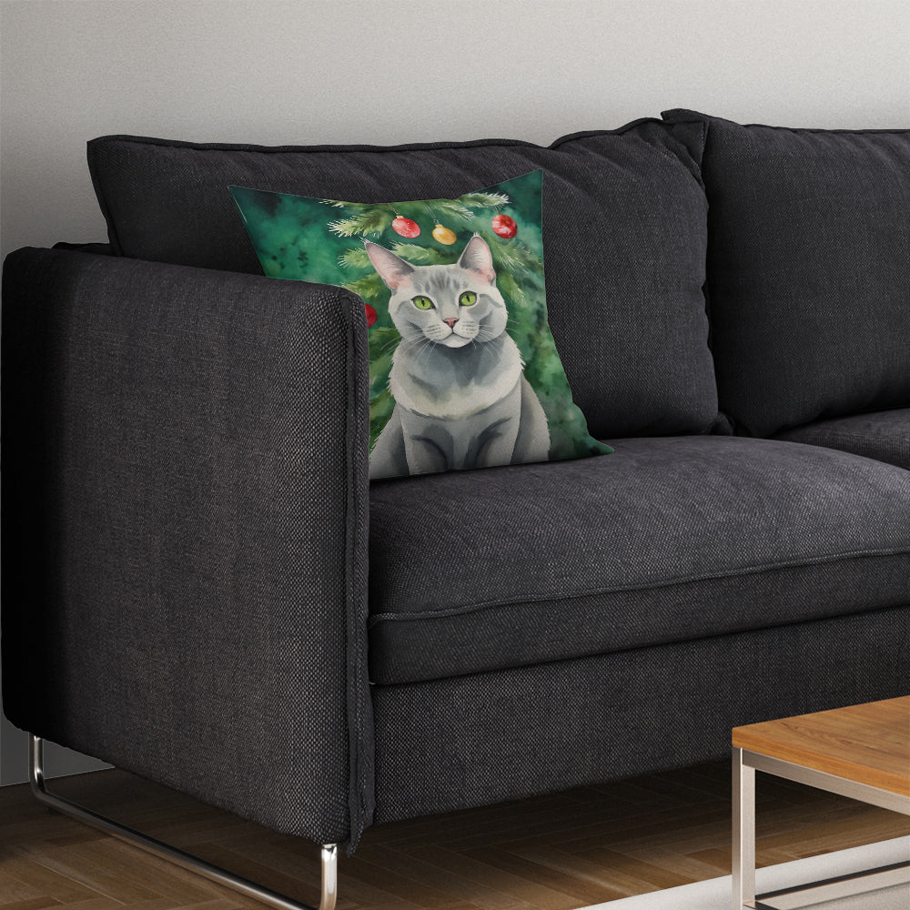 Korat Cat By the Christmas Tree Throw Pillow