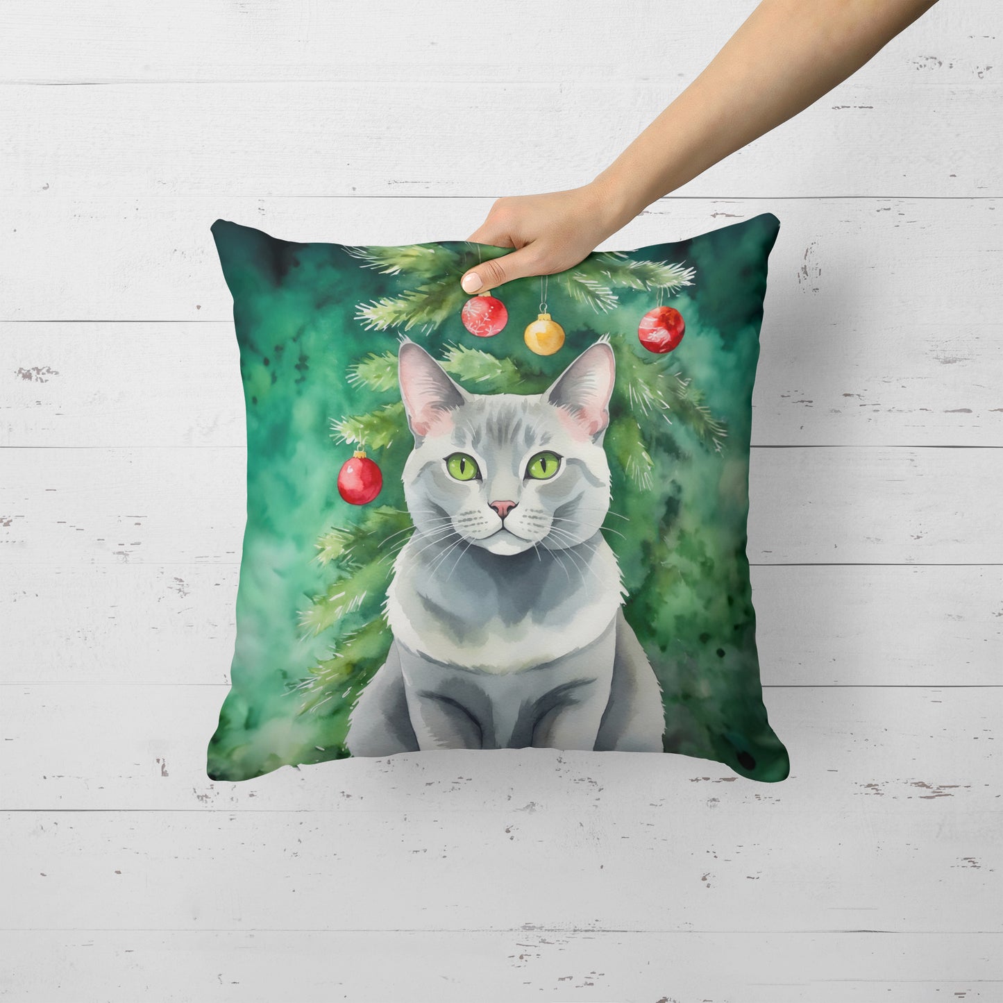 Korat Cat By the Christmas Tree Throw Pillow