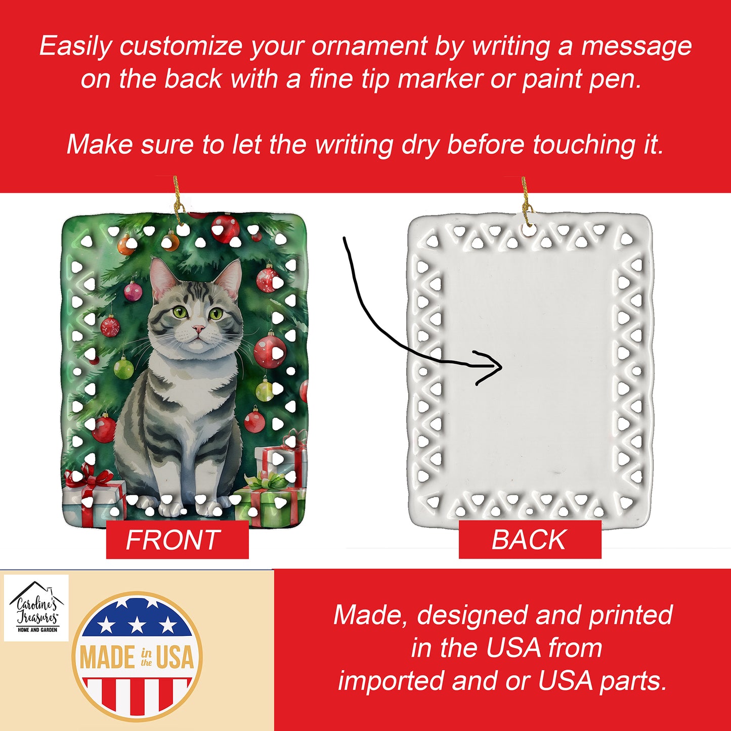 Korean Bobtail Cat By the Christmas Tree Porcelain Ornament