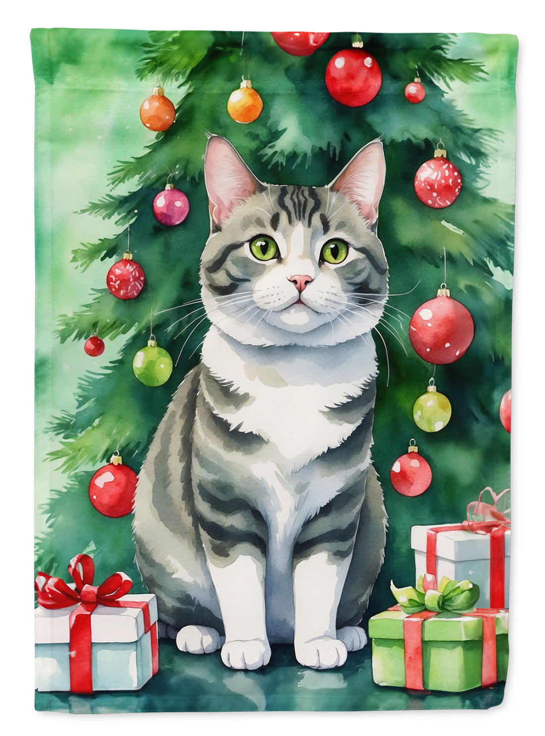 Buy this Korean Bobtail Cat By the Christmas Tree Garden Flag