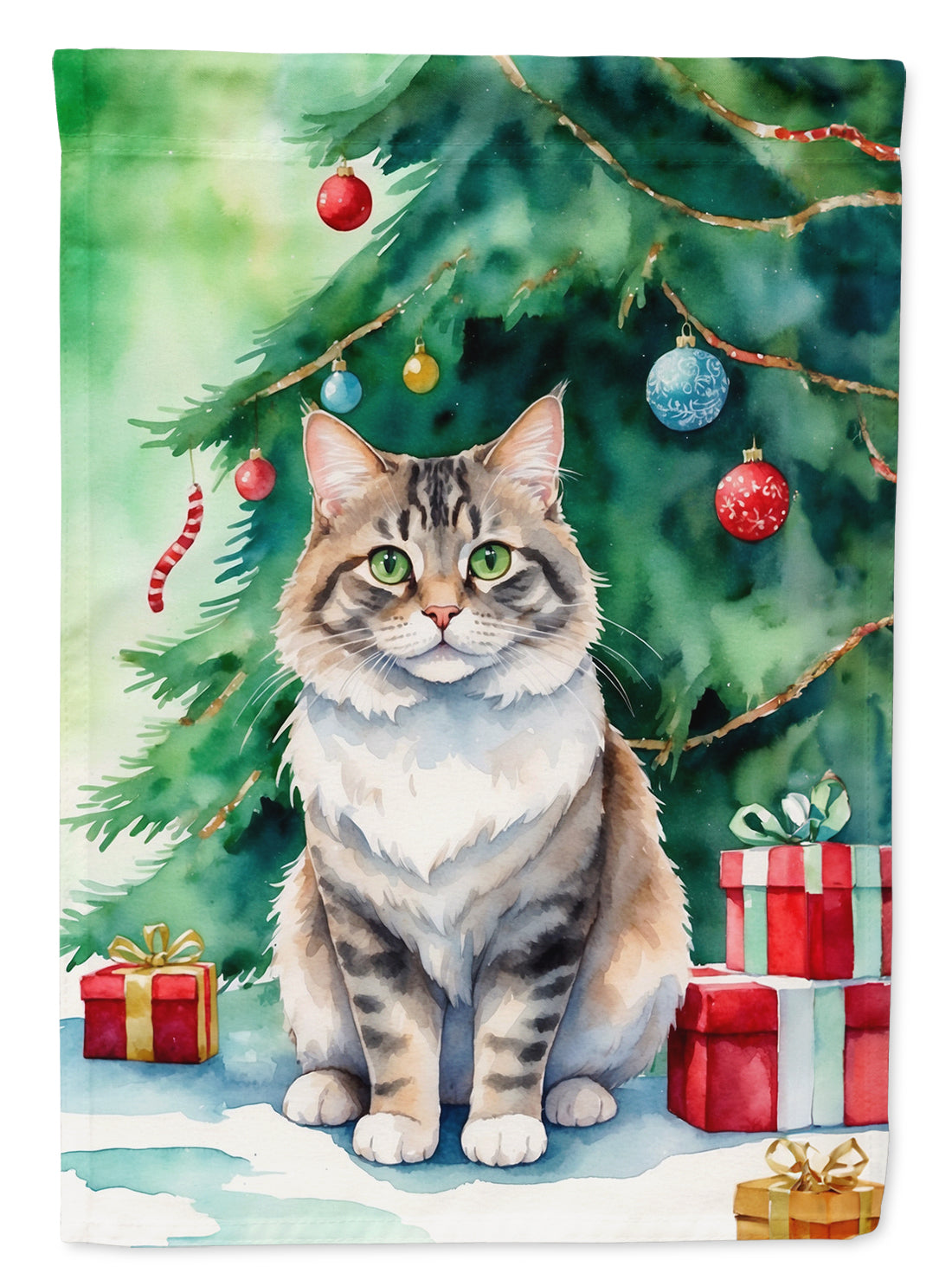 Buy this Kurilian Bobtail Cat By the Christmas Tree House Flag