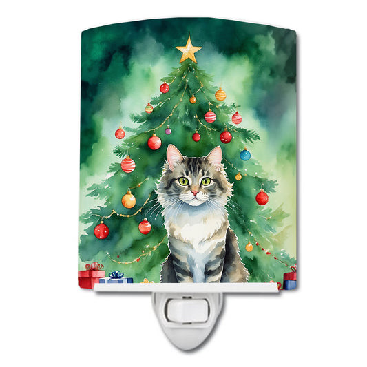Buy this La Perm Cat By the Christmas Tree Ceramic Night Light