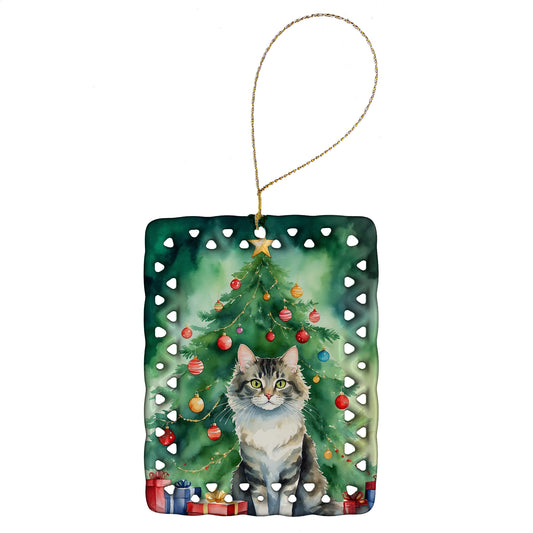Buy this La Perm Cat By the Christmas Tree Porcelain Ornament