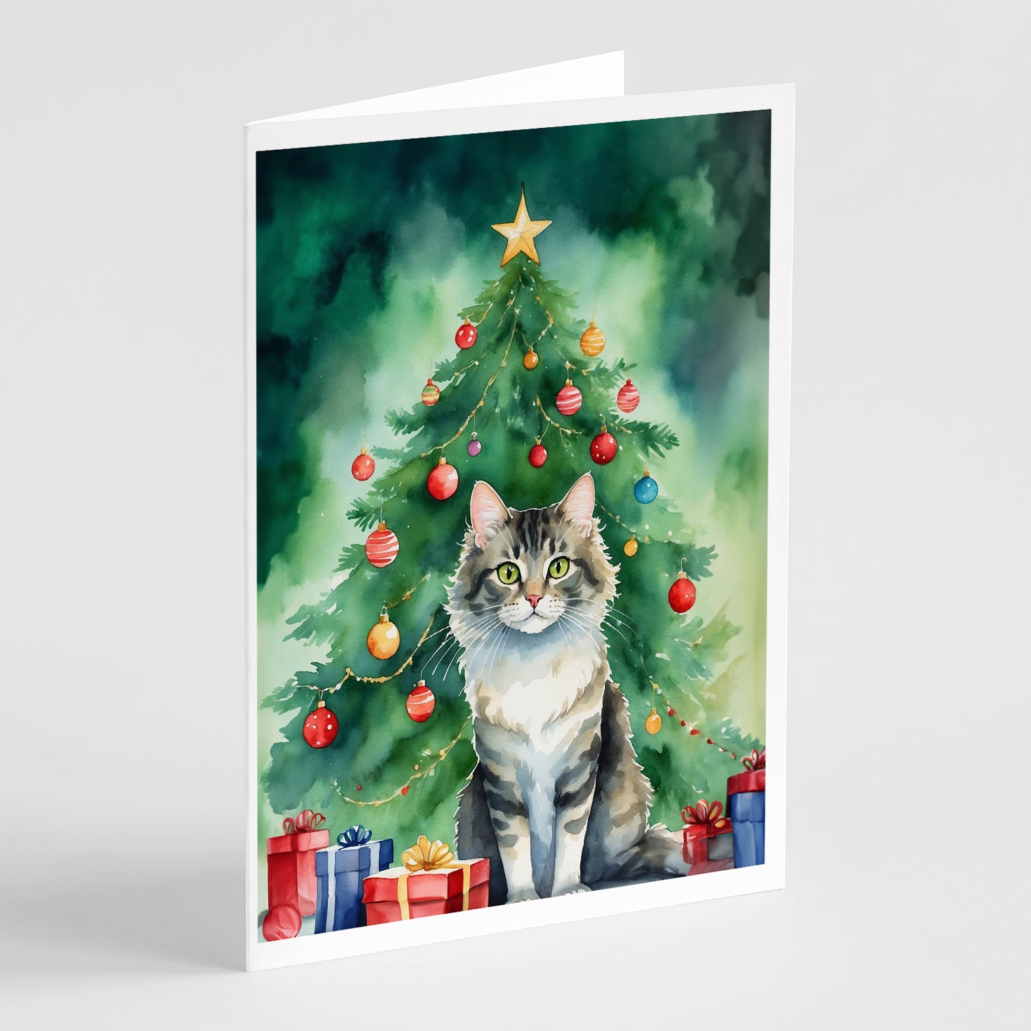 Buy this La Perm Cat By the Christmas Tree Greeting Cards Pack of 8