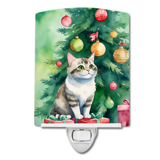 Buy this Li Hua Cat By the Christmas Tree Ceramic Night Light