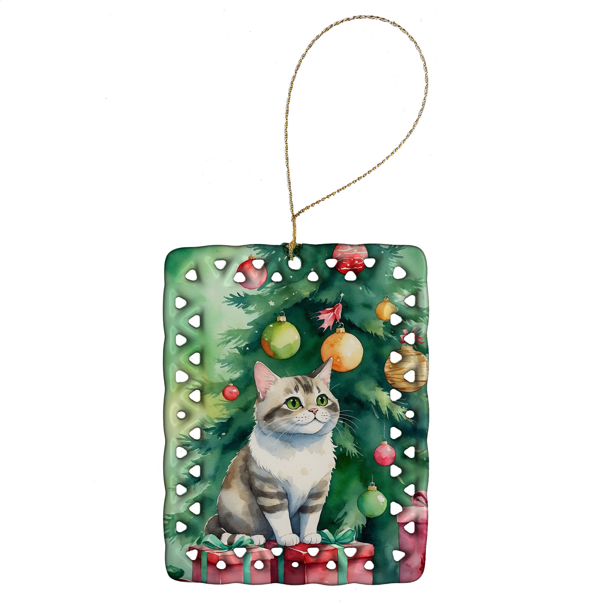 Buy this Li Hua Cat By the Christmas Tree Porcelain Ornament