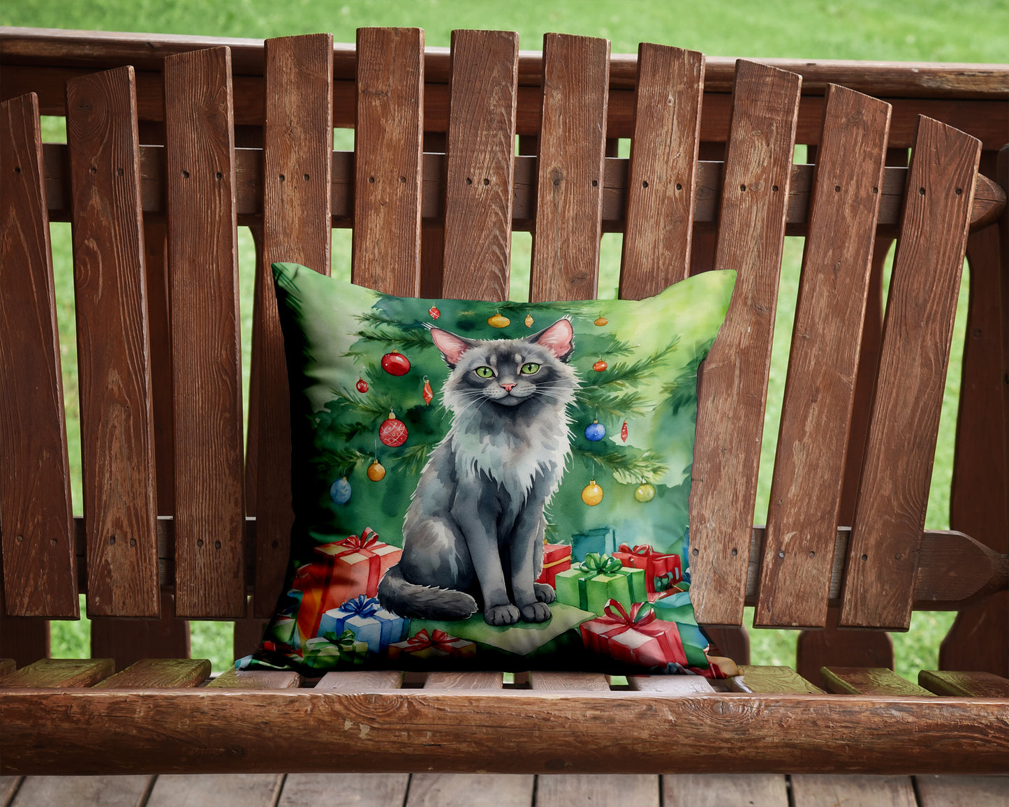 Lykoi Cat By the Christmas Tree Throw Pillow