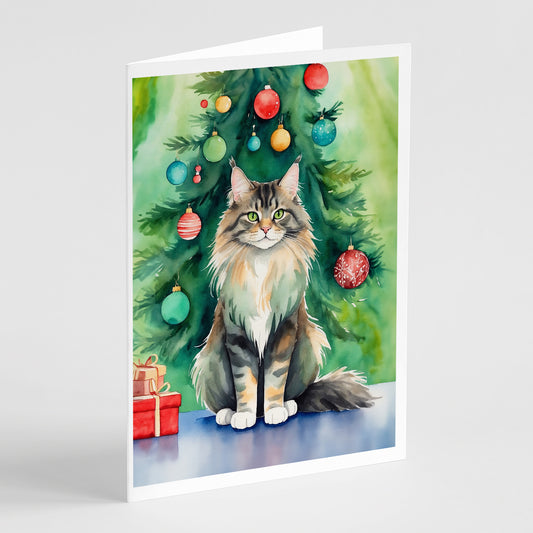 Buy this MaineCoon Cat By the Christmas Tree Greeting Cards Pack of 8