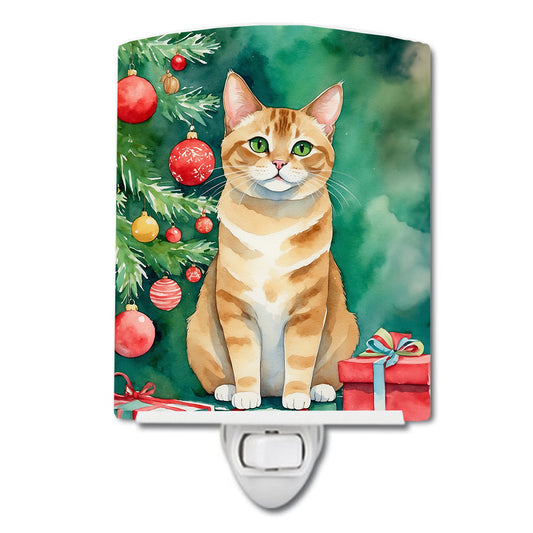 Buy this Malayan Cat By the Christmas Tree Ceramic Night Light