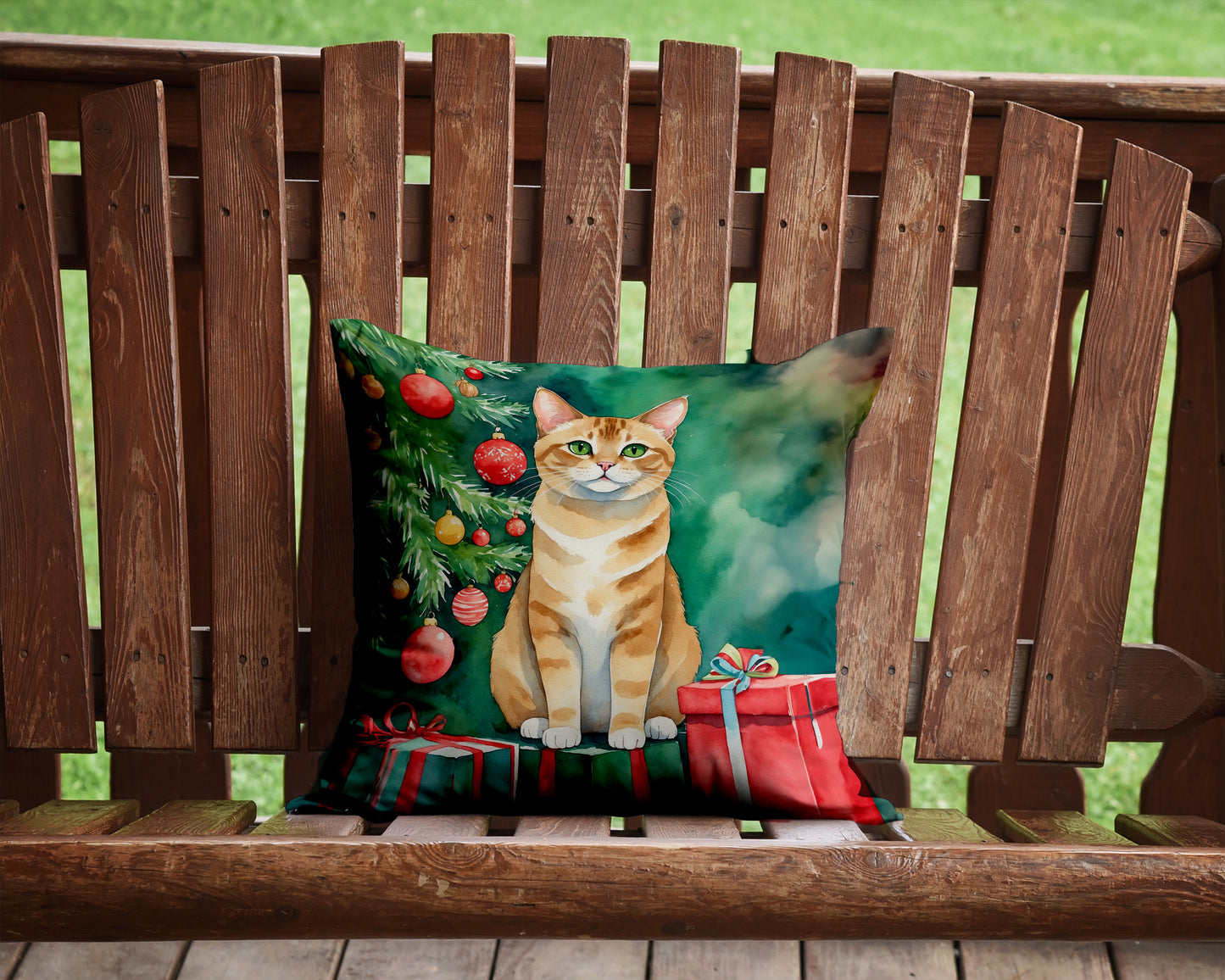 Malayan Cat By the Christmas Tree Throw Pillow