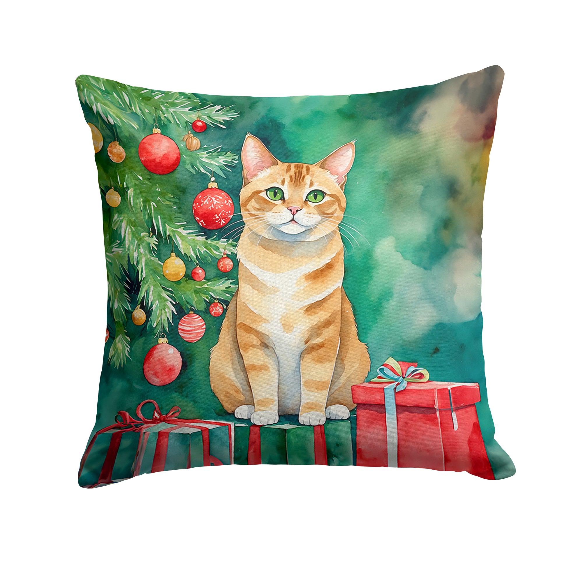 Buy this Malayan Cat By the Christmas Tree Throw Pillow