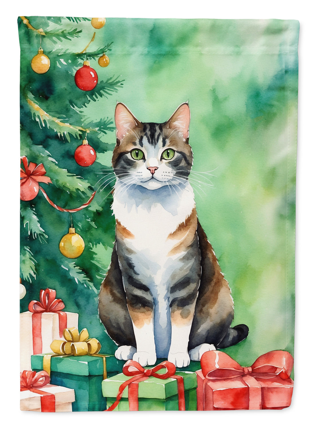 Buy this Manx Cat By the Christmas Tree House Flag