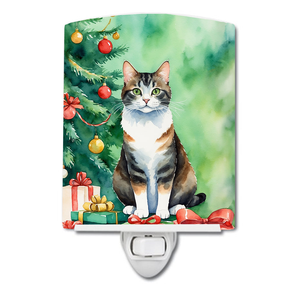 Buy this Manx Cat By the Christmas Tree Ceramic Night Light