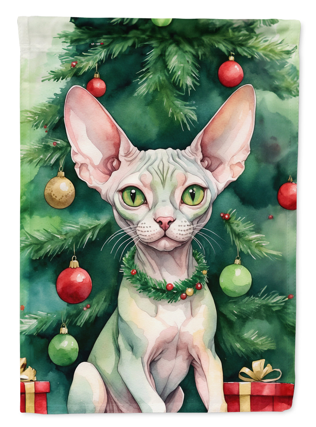 Buy this Minskin Cat By the Christmas Tree Garden Flag