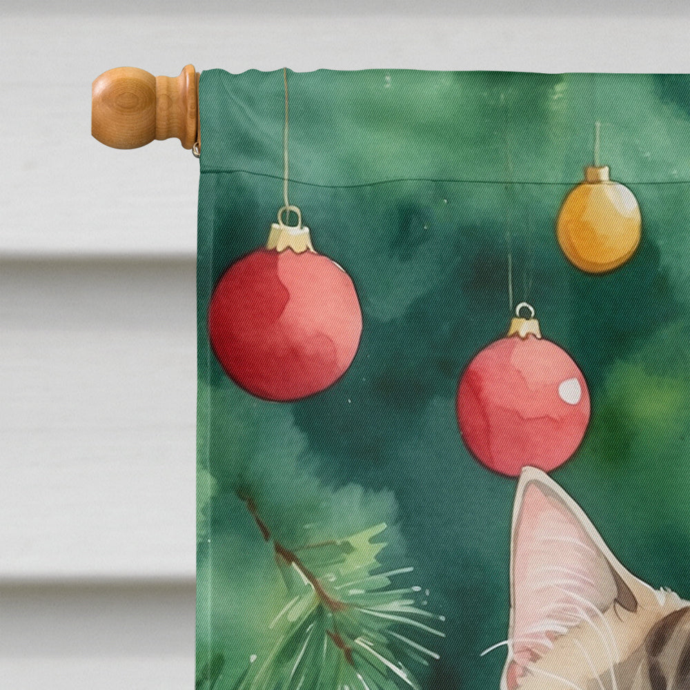 Munchkin Cat By the Christmas Tree House Flag