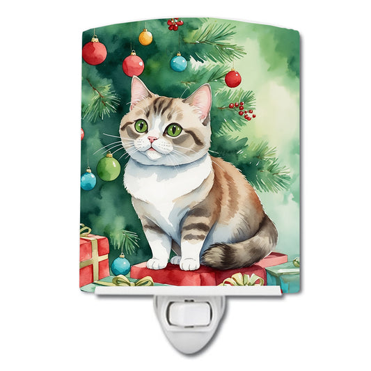 Buy this Munchkin Cat By the Christmas Tree Ceramic Night Light