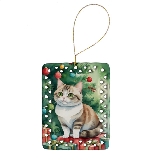 Buy this Munchkin Cat By the Christmas Tree Porcelain Ornament