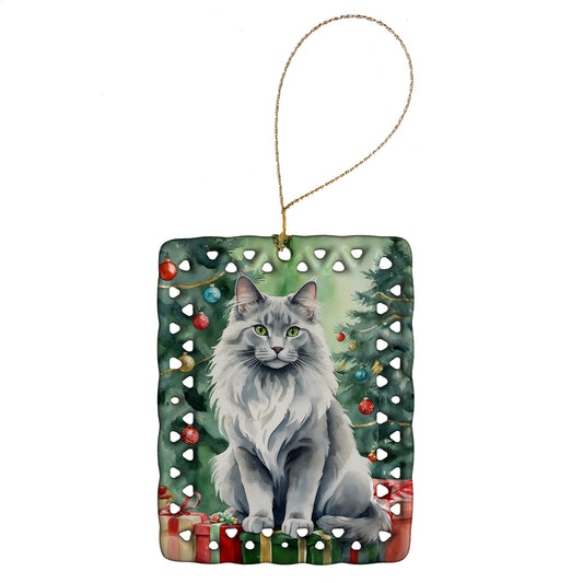 Buy this Nebelung Cat By the Christmas Tree Porcelain Ornament