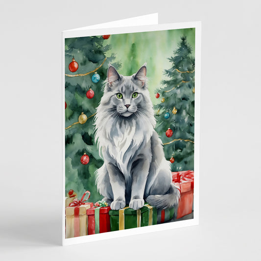 Buy this Nebelung Cat By the Christmas Tree Greeting Cards Pack of 8