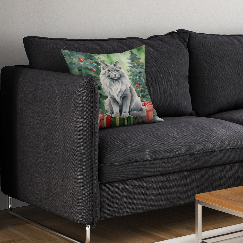 Nebelung Cat By the Christmas Tree Throw Pillow