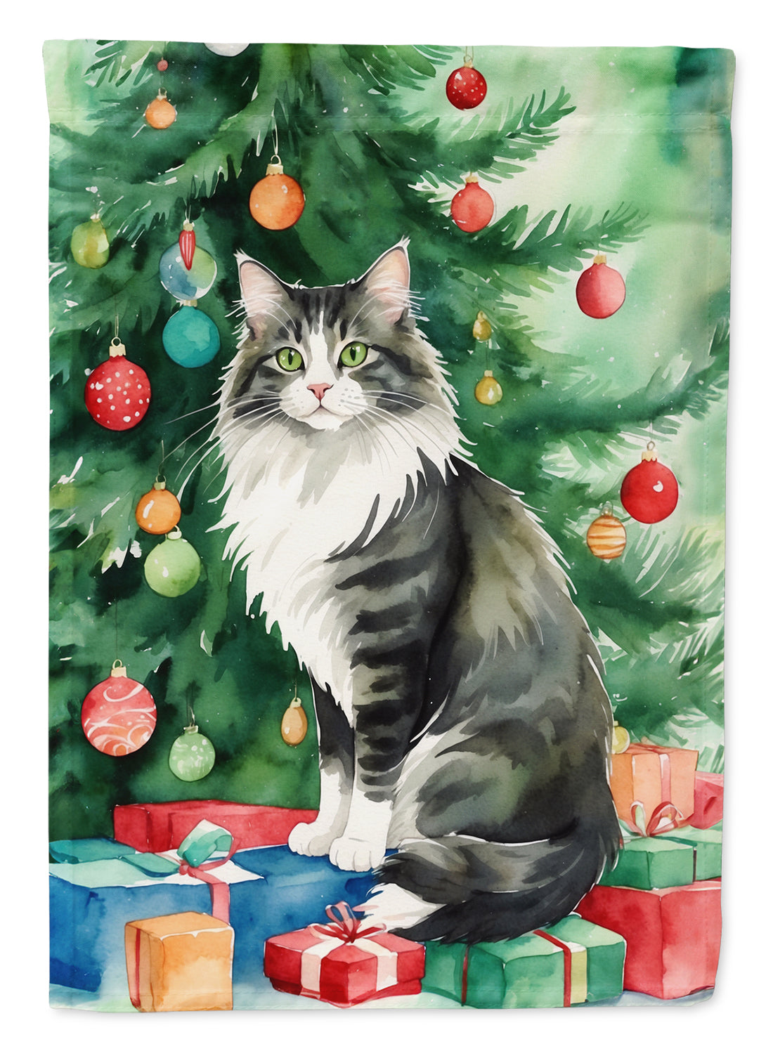 Buy this Norwegian Forest Cat By the Christmas Tree Garden Flag