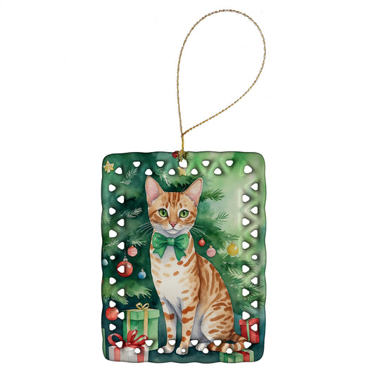 Buy this Ocicat Cat By the Christmas Tree Porcelain Ornament