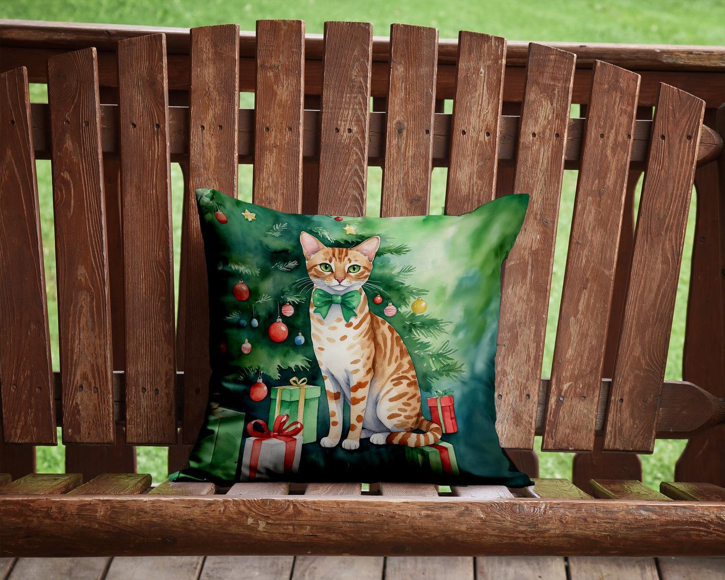 Ocicat Cat By the Christmas Tree Throw Pillow