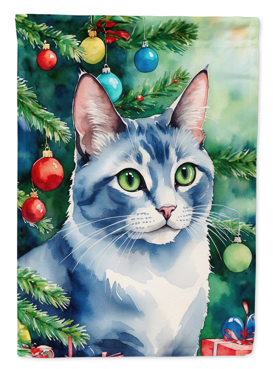 Buy this Ojos Azules Cat By the Christmas Tree House Flag