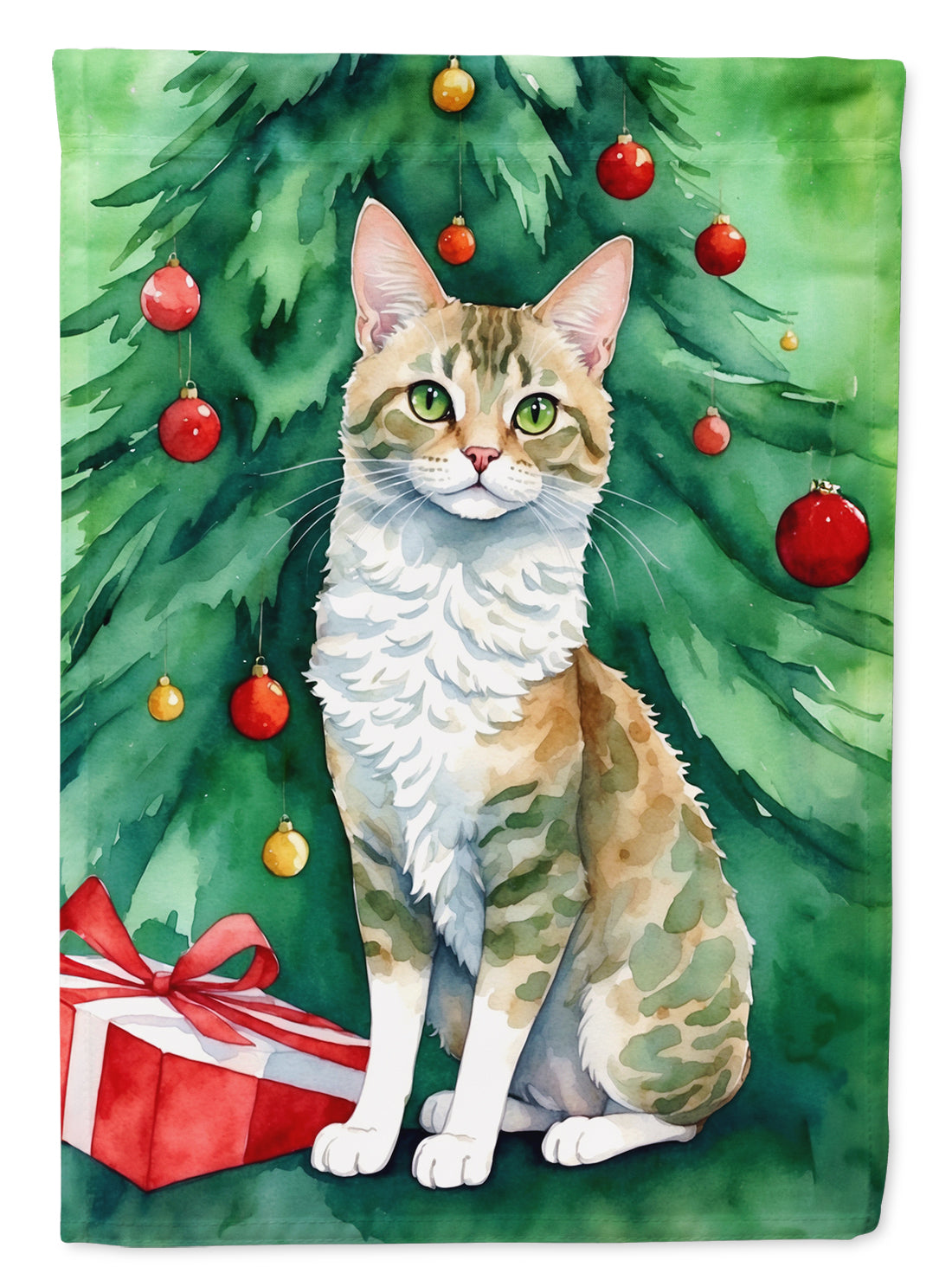 Buy this Oregon Rex Cat By the Christmas Tree House Flag