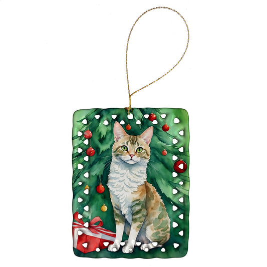 Buy this Oregon Rex Cat By the Christmas Tree Porcelain Ornament