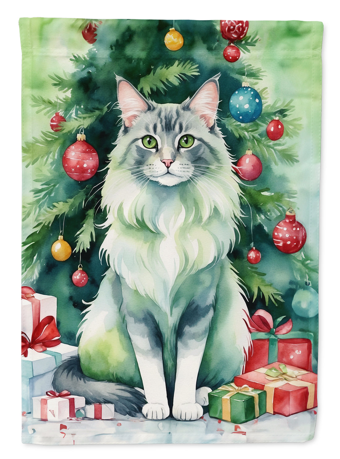 Buy this Oriental Longhair Cat By the Christmas Tree House Flag