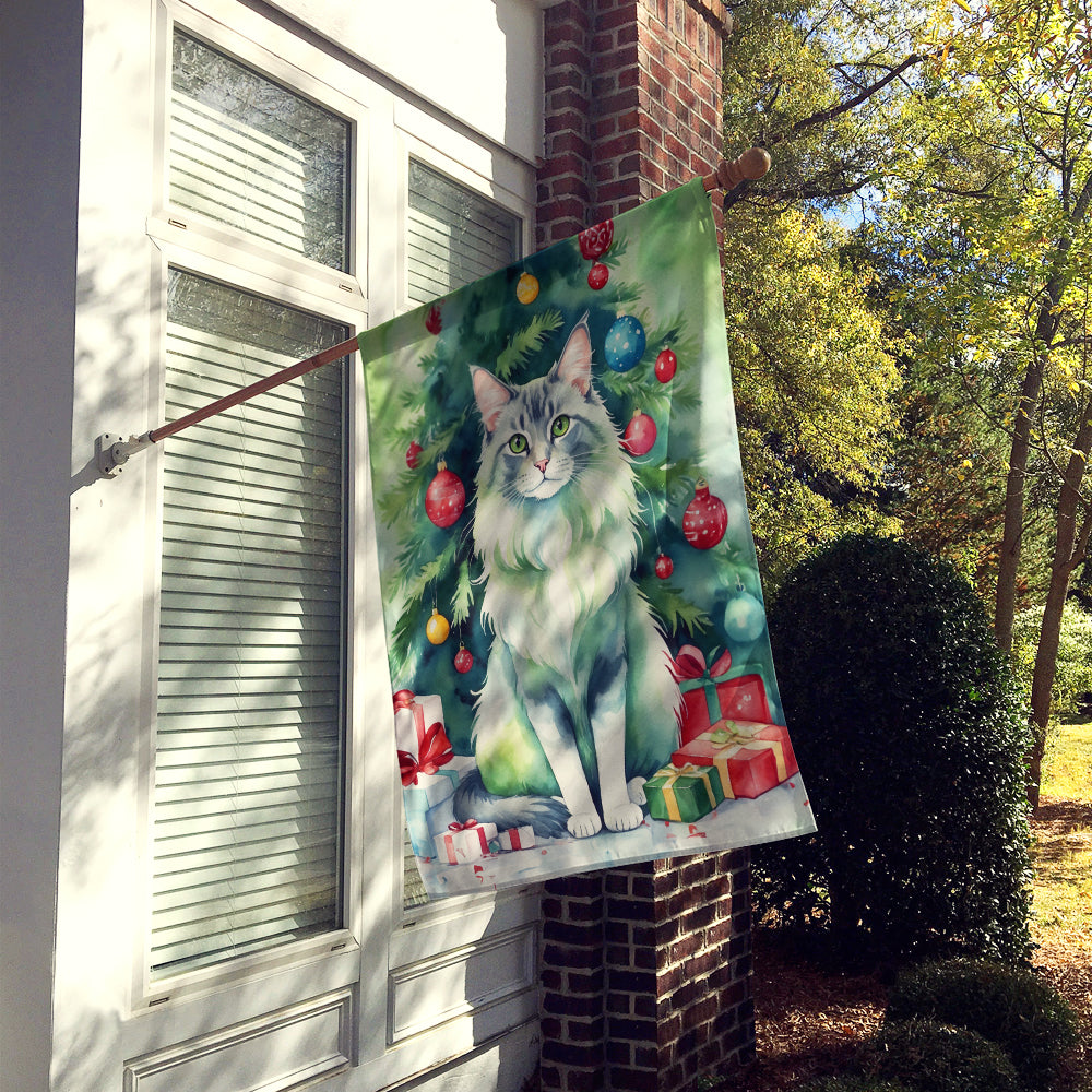 Oriental Longhair Cat By the Christmas Tree House Flag