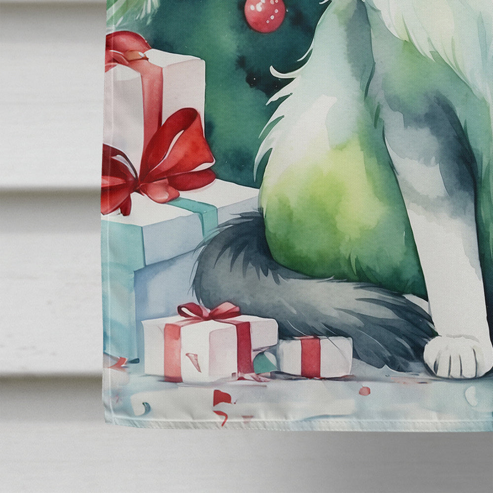Oriental Longhair Cat By the Christmas Tree House Flag