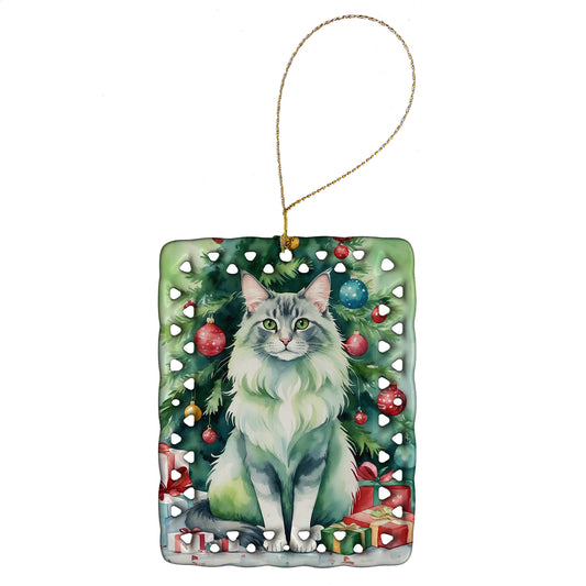 Buy this Oriental Longhair Cat By the Christmas Tree Porcelain Ornament