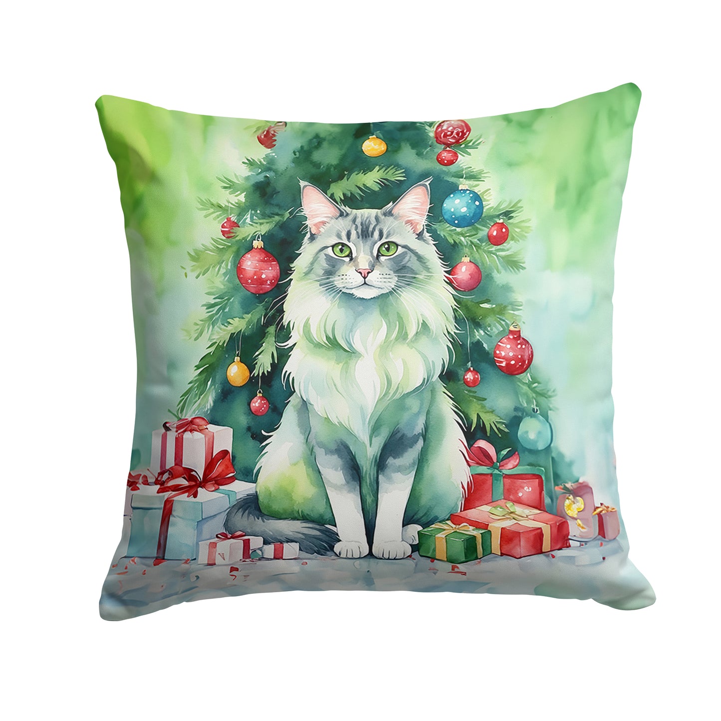 Buy this Oriental Longhair Cat By the Christmas Tree Throw Pillow