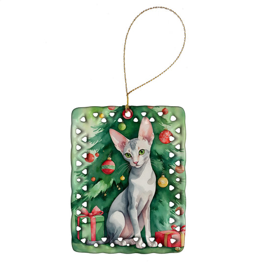 Buy this Oriental Shorthair Cat By the Christmas Tree Porcelain Ornament