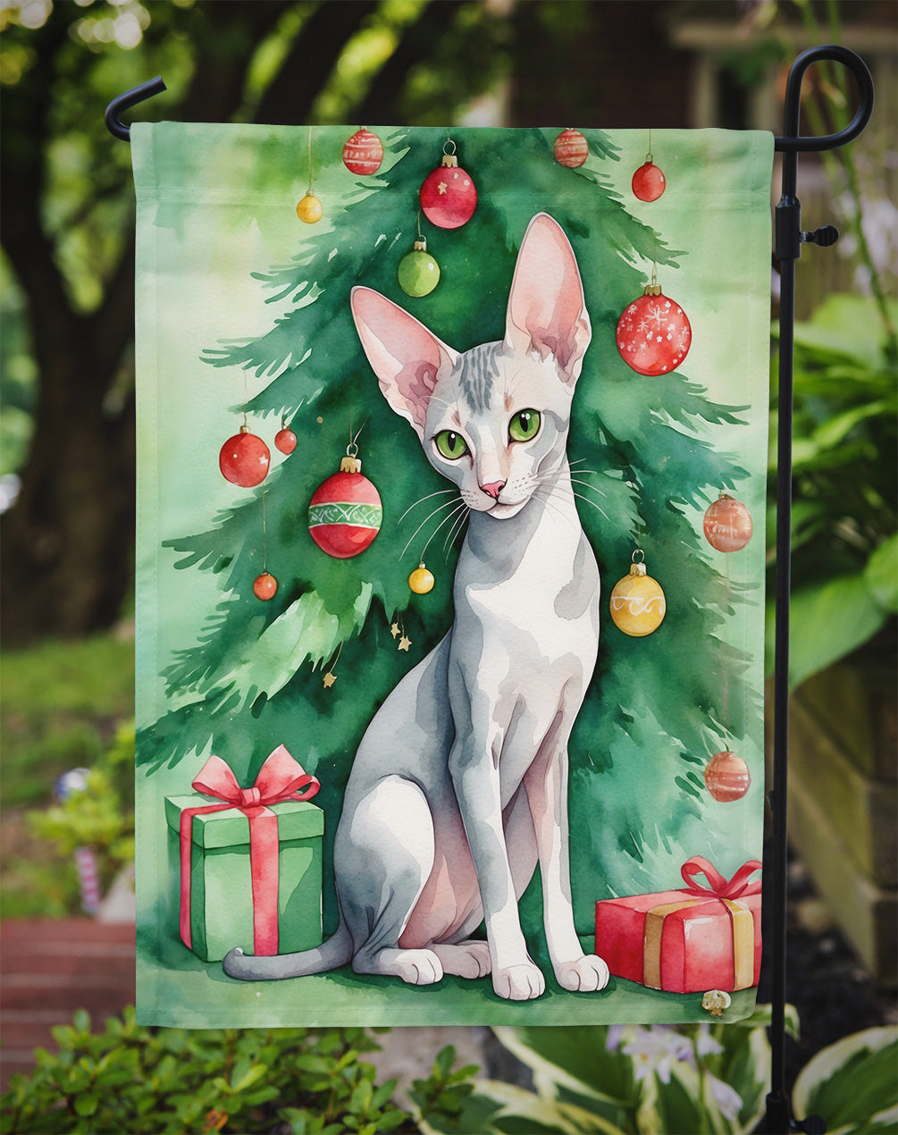 Oriental Shorthair Cat By the Christmas Tree Garden Flag