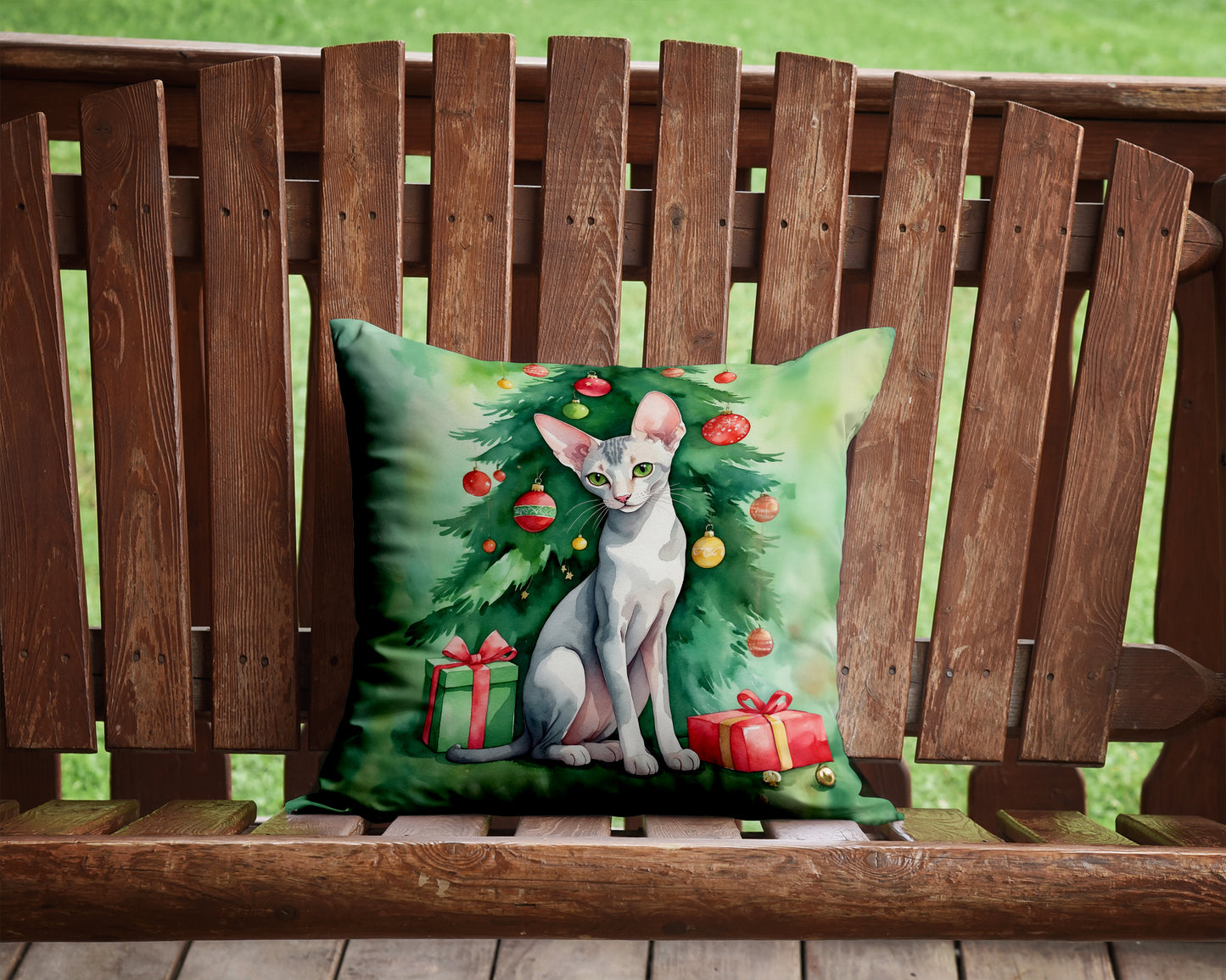 Oriental Shorthair Cat By the Christmas Tree Throw Pillow
