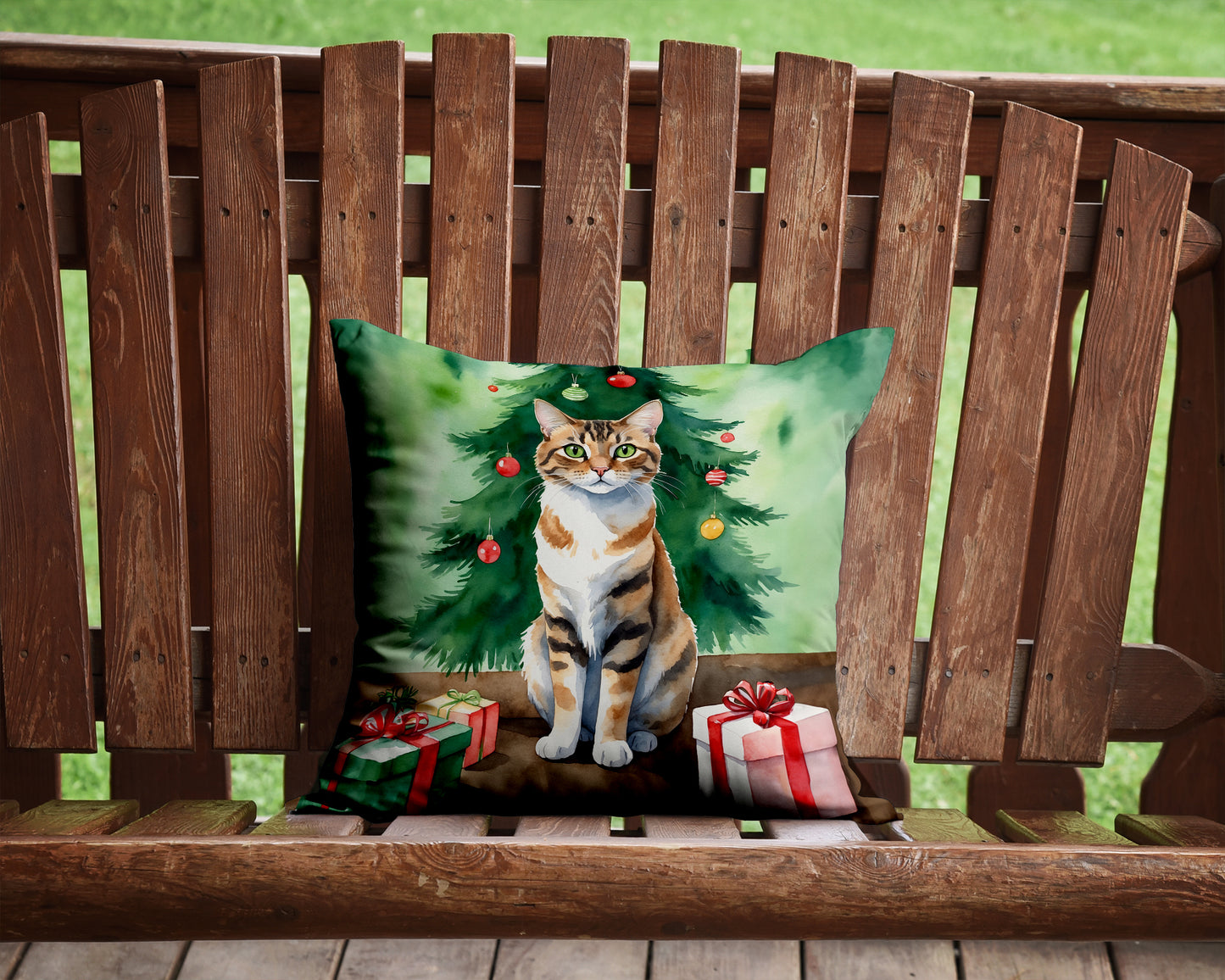 Owyhee Bob Cat By the Christmas Tree Throw Pillow