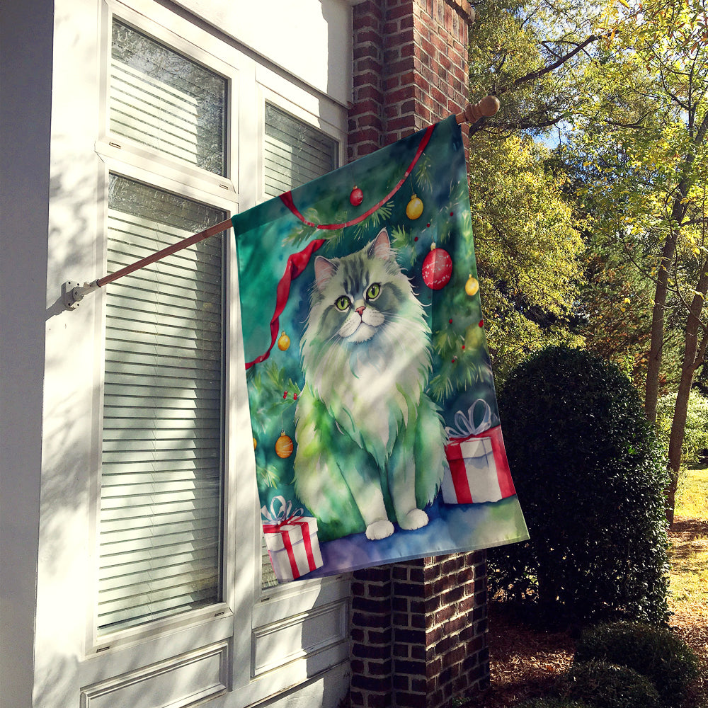 Persian Cat By the Christmas Tree House Flag