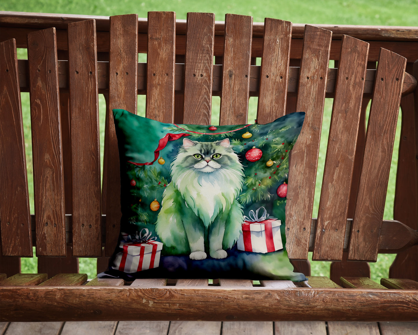 Persian Cat By the Christmas Tree Throw Pillow