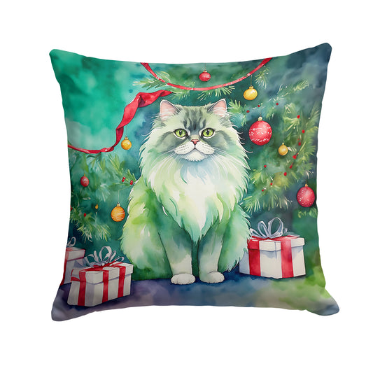 Buy this Persian Cat By the Christmas Tree Throw Pillow