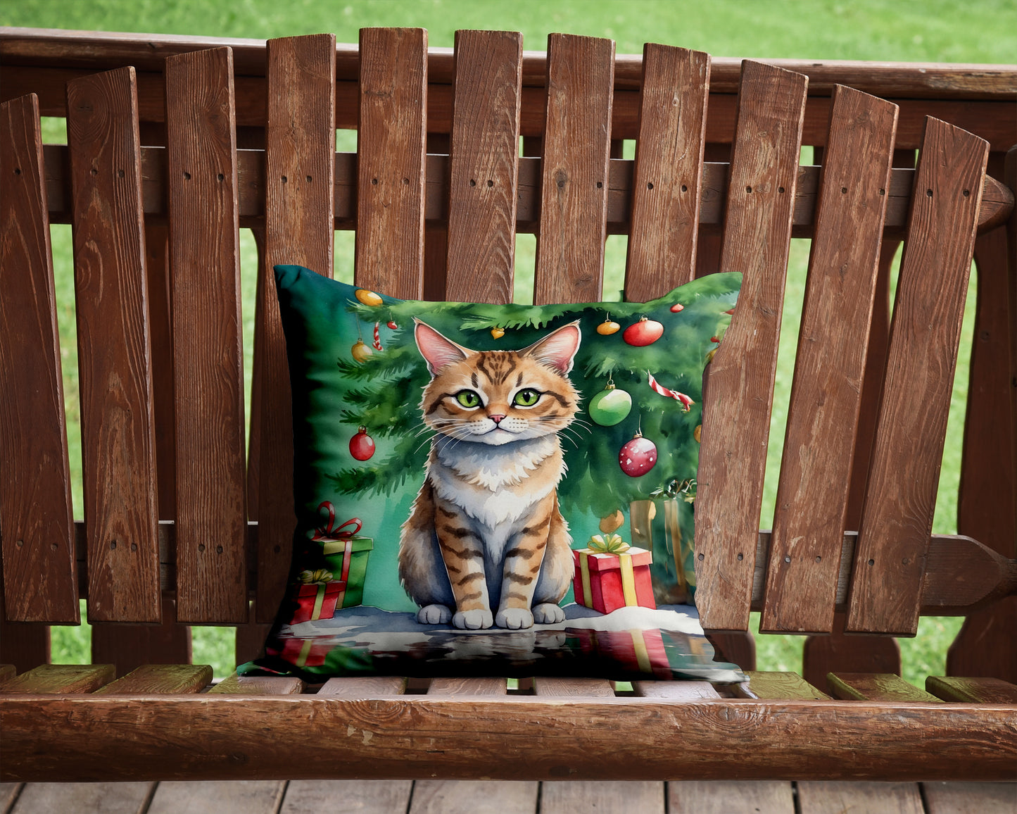 Pixie Bob Cat By the Christmas Tree Throw Pillow