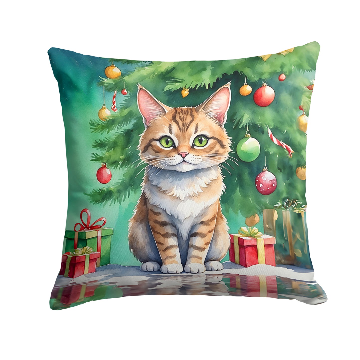 Buy this Pixie Bob Cat By the Christmas Tree Throw Pillow