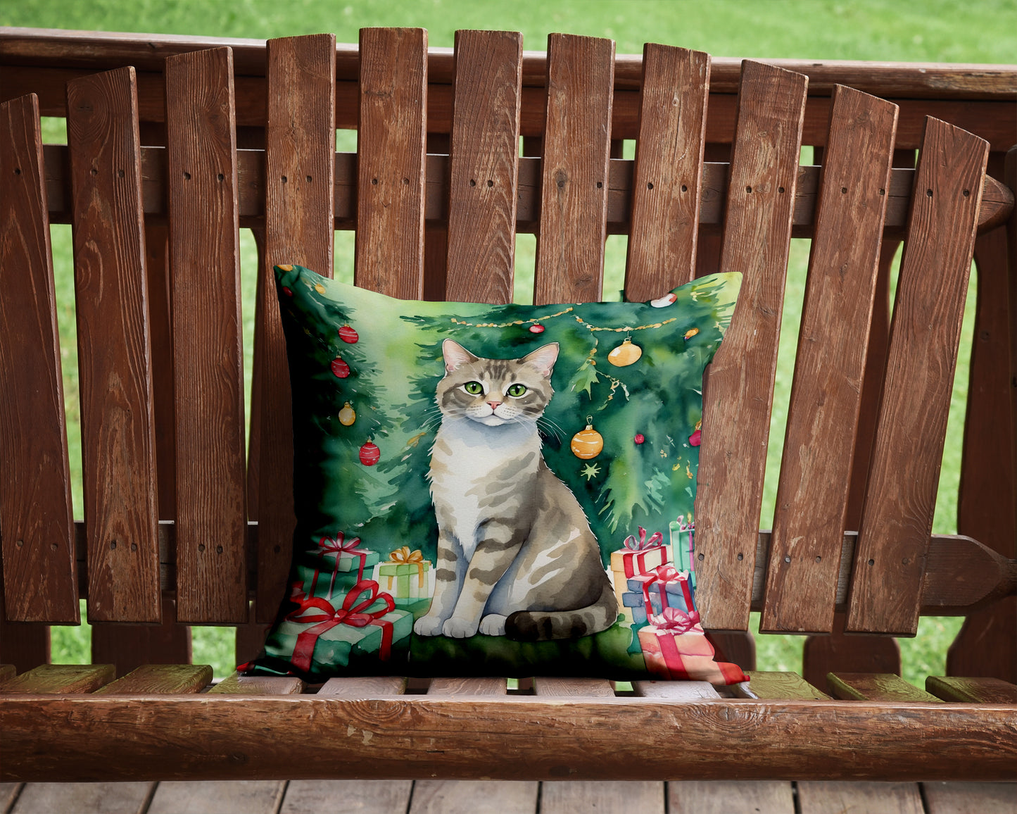 Pudelkatze Cat By the Christmas Tree Throw Pillow