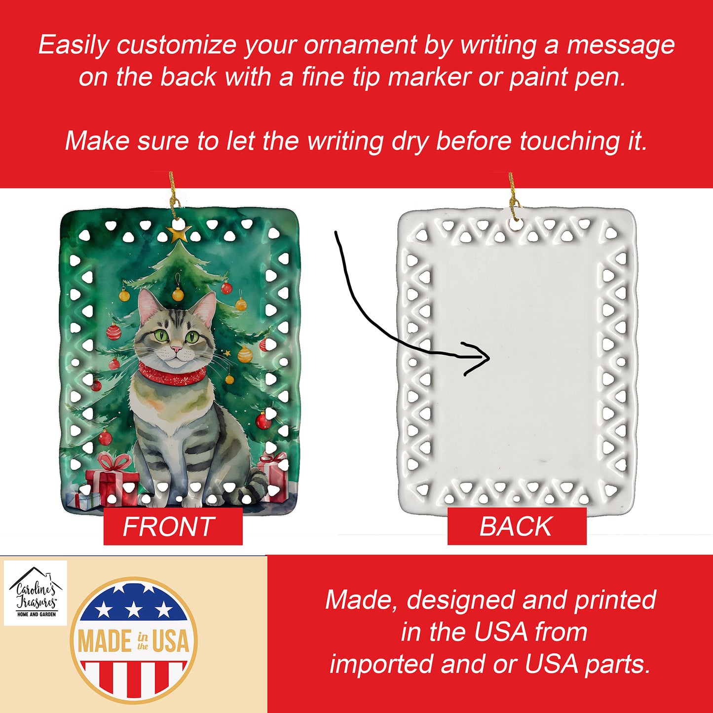 Raas Cat By the Christmas Tree Porcelain Ornament