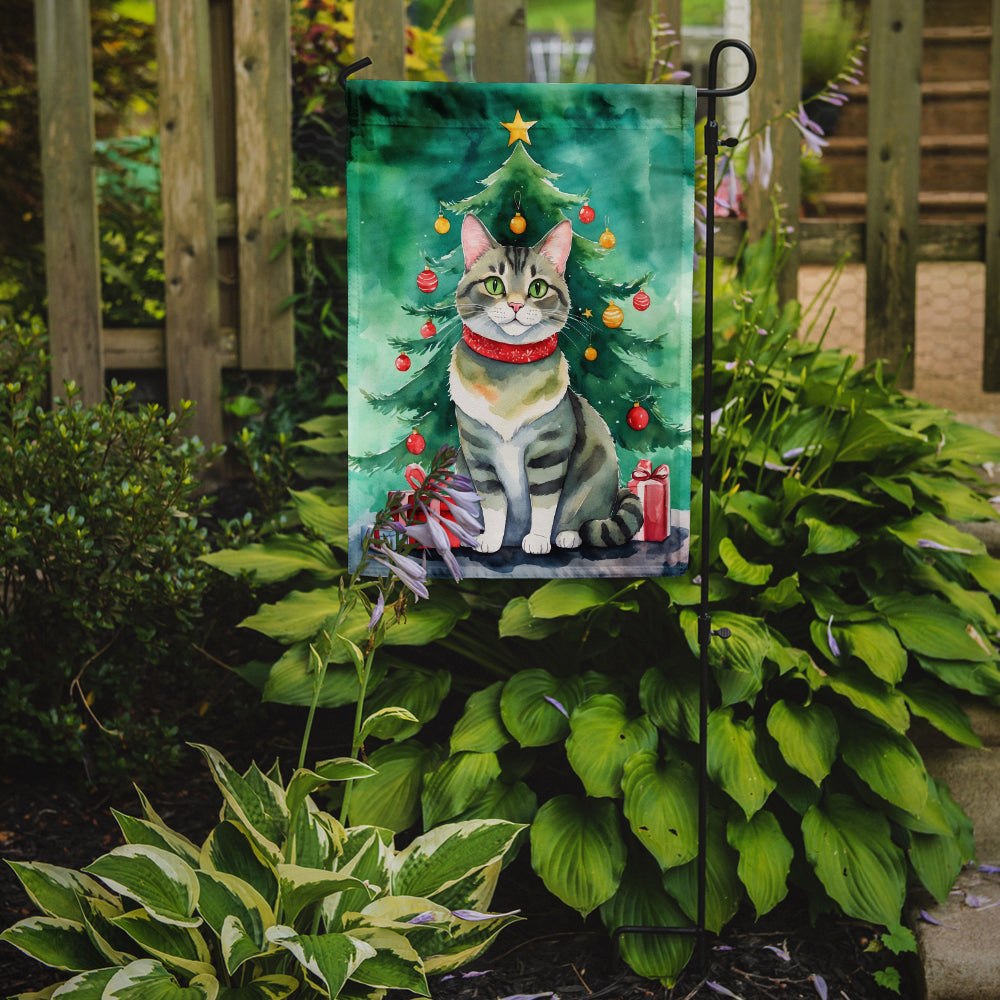 Raas Cat By the Christmas Tree Garden Flag