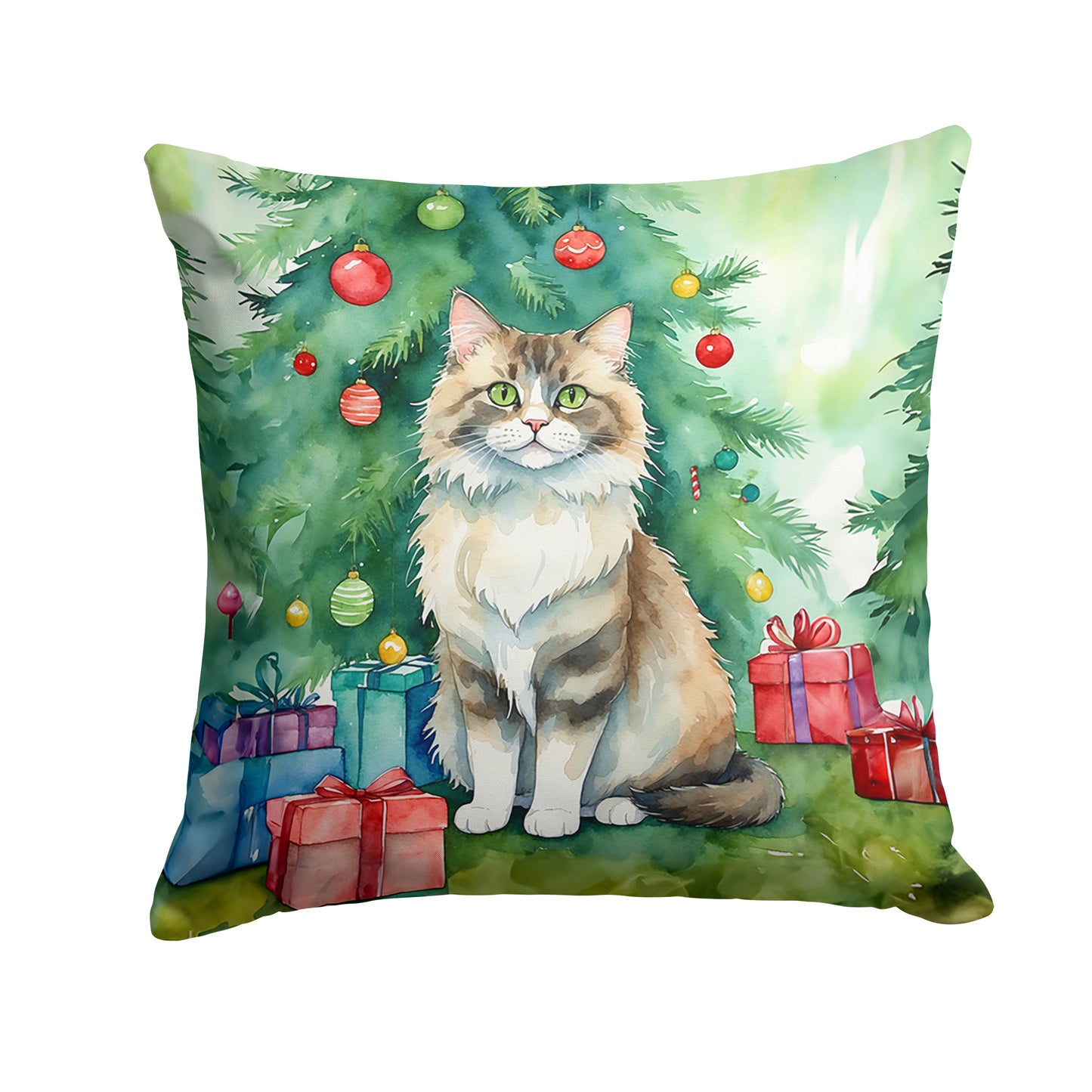 Buy this Ragamuffin Cat By the Christmas Tree Throw Pillow