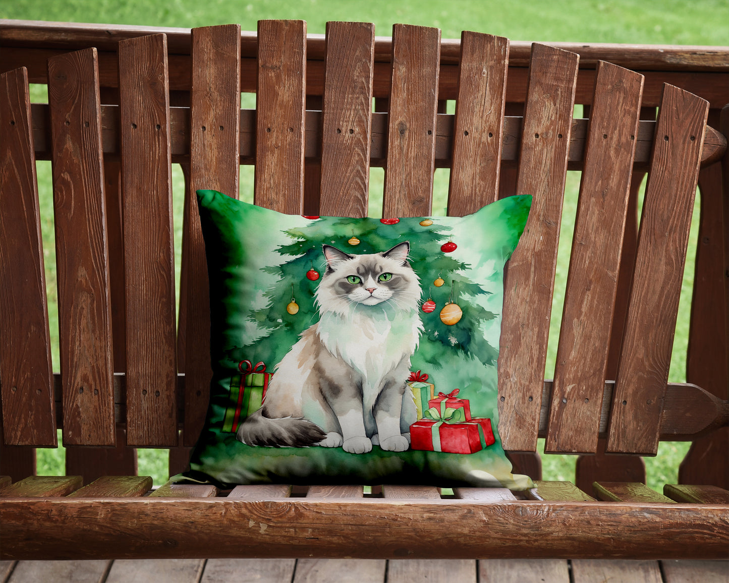 Ragdoll Cat By the Christmas Tree Throw Pillow